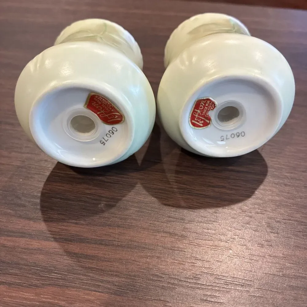 Vintage 1950s Lefton Heritage Green Rose Salt and Pepper Shakers 06075 Stickers